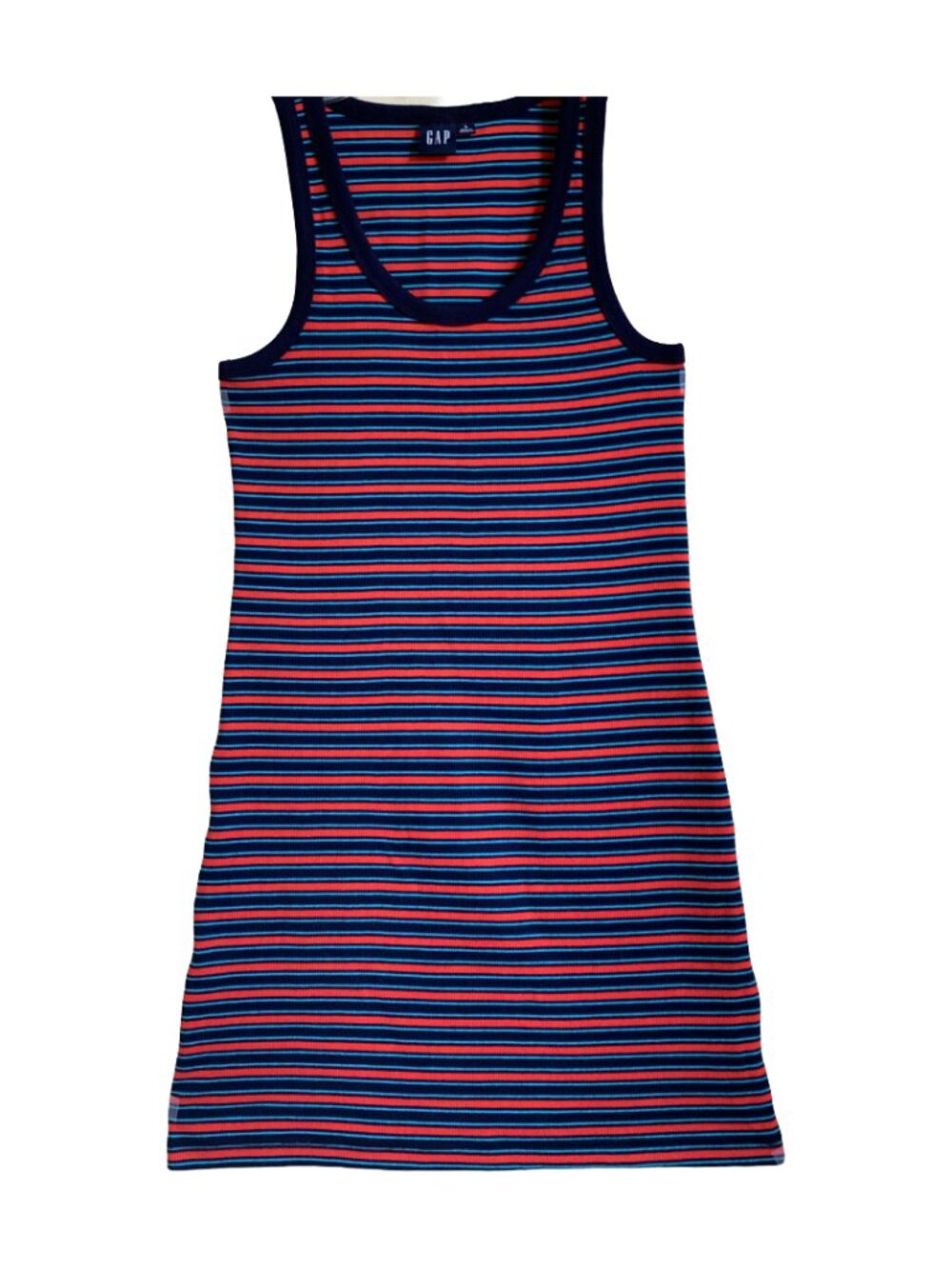 NWOT GAP Navy Blue & Red Stripe Rib Knit Mini Sleeveless Tank Dress Sz L - Picture 5 of 7